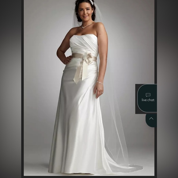 David’s Bridal Elegant Strapless Wedding Dress with Bow in Champagne - Picture 1 of 11